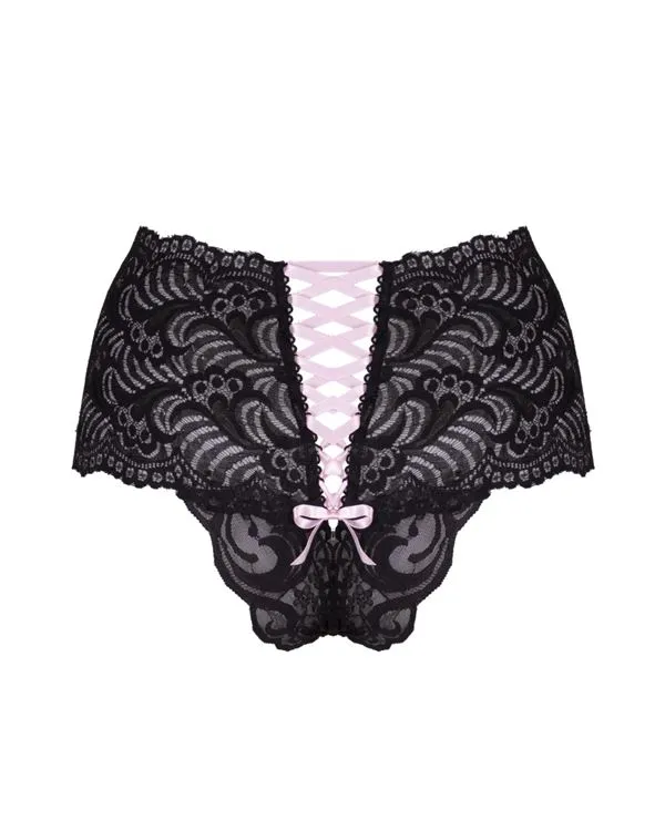 Perla - Shorty noir satin rose - TU