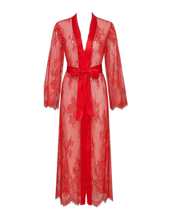 Flavie - Peignoir Dentelle ROUGE - S/M