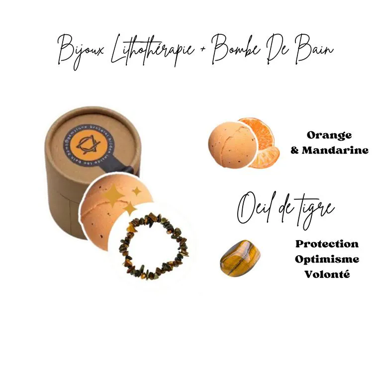 Bombe de bain lithothérapie - ORANGE Oeil de tigre