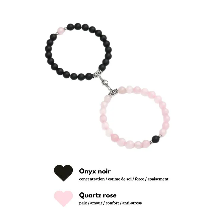 Magnétik Litho : Quartz rose & Onyx noir
